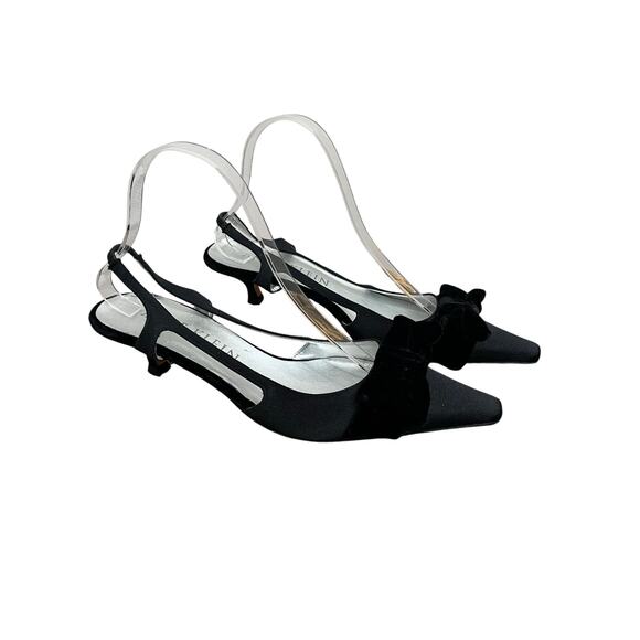 Anne Klein Vintage Slingback Heels 8.5 Black Satin Bow Kitten Made in Italy - Picture 5 of 9